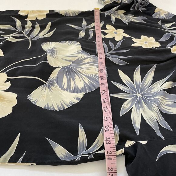 VINTAGE MENS JAMAICA JAXX BLACK ALL OVER FLORAL PRINT 100% SILK HAWAIIAN SHIRT L - Picture 8 of 10